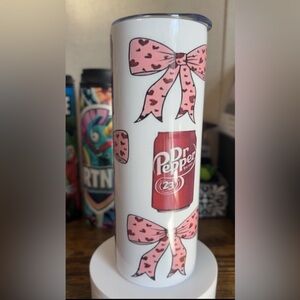 Dr Pepper Tumbler with Pink Bow Accents